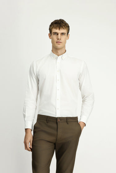 Beyaz Uzun Kol Regular Fit Düğmeli Yaka Oxford Pamuk Gömlek