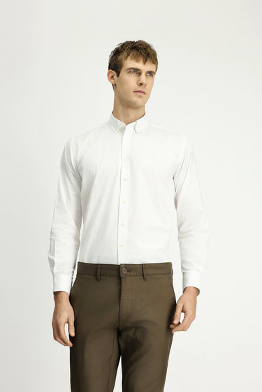 Beyaz Uzun Kol Regular Fit Düğmeli Yaka Oxford Pamuk Gömlek