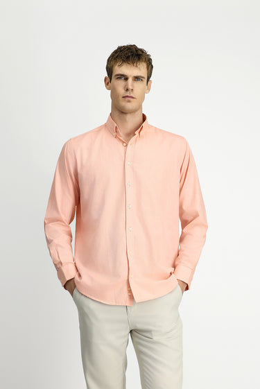 Orta Turuncu Uzun Kol Regular Fit Düğmeli Yaka Oxford Pamuk Gömlek