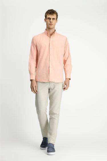 Orta Turuncu Uzun Kol Regular Fit Düğmeli Yaka Oxford Pamuk Gömlek