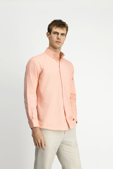 Orta Turuncu Uzun Kol Regular Fit Düğmeli Yaka Oxford Pamuk Gömlek