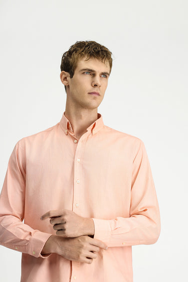 Orta Turuncu Uzun Kol Regular Fit Düğmeli Yaka Oxford Pamuk Gömlek