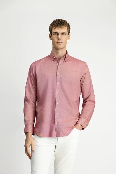 Mercan Kırmızı Uzun Kol Regular Fit Düğmeli Yaka Oxford Pamuk Gömlek