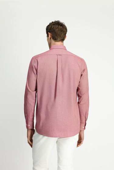 Mercan Kırmızı Uzun Kol Regular Fit Düğmeli Yaka Oxford Pamuk Gömlek