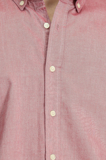 Mercan Kırmızı Uzun Kol Regular Fit Düğmeli Yaka Oxford Pamuk Gömlek