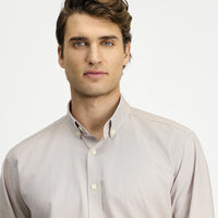 Açık Vizon Uzun Kol Regular Fit Düğmeli Yaka Oxford Pamuk Gömlek