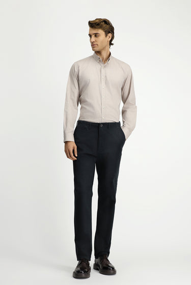 Açık Vizon Uzun Kol Regular Fit Düğmeli Yaka Oxford Pamuk Gömlek