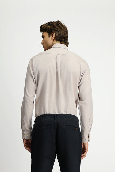 Açık Vizon Uzun Kol Regular Fit Düğmeli Yaka Oxford Pamuk Gömlek
