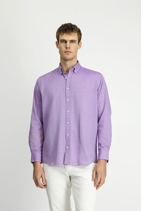 Lilac Long Sleeve Regular Fit Button-Down Collar Cotton Oxford Shirt