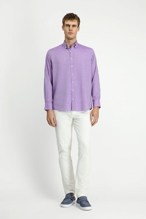 Lilac Long Sleeve Regular Fit Button-Down Collar Cotton Oxford Shirt