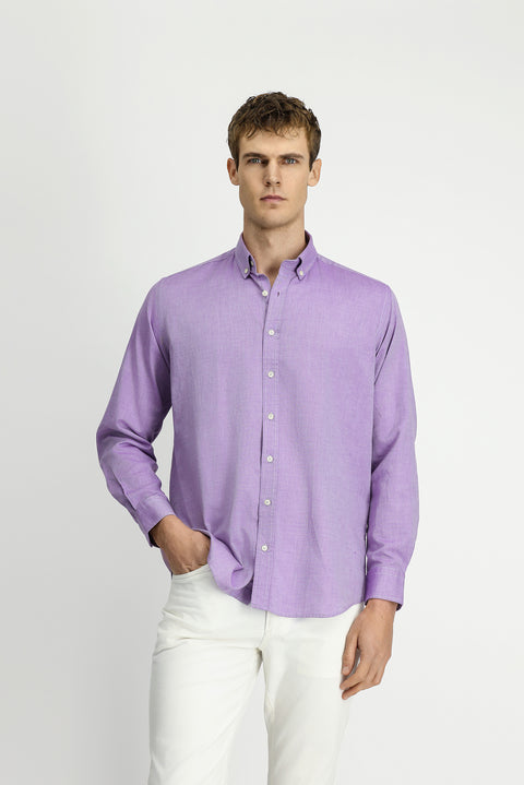 Lilac Long Sleeve Regular Fit Button-Down Collar Cotton Oxford Shirt