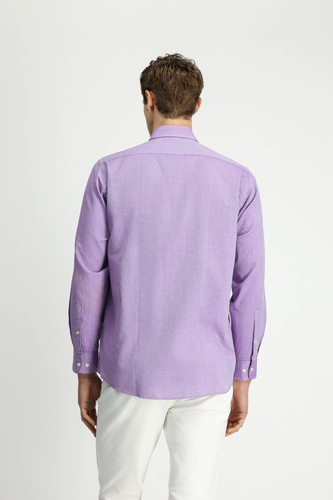 Lilac Long Sleeve Regular Fit Button-Down Collar Cotton Oxford Shirt