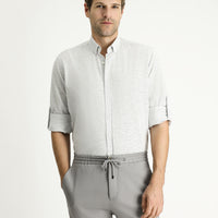 Açık Lacivert Uzun Kol Regular Fit Desenli Spor Pamuklu Düğmeli Yaka Gömlek