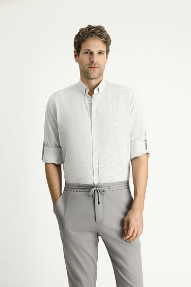 Açık Lacivert Uzun Kol Regular Fit Desenli Spor Pamuklu Düğmeli Yaka Gömlek