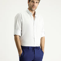 Mavi Uzun Kol Regular Fit Desenli Spor Pamuklu Düğmeli Yaka Gömlek