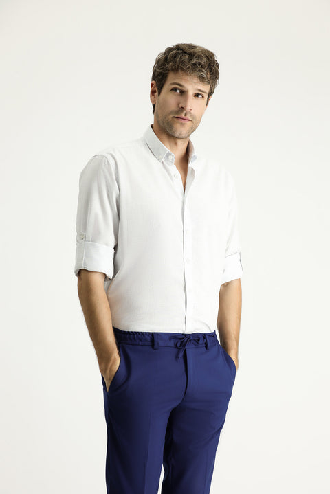 Mavi Uzun Kol Regular Fit Desenli Spor Pamuklu Düğmeli Yaka Gömlek