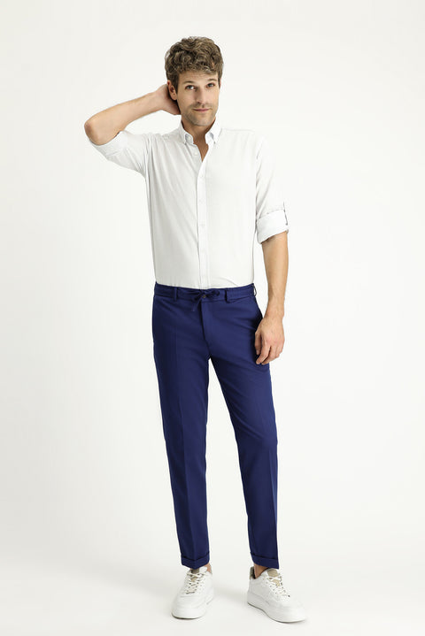 Mavi Uzun Kol Regular Fit Desenli Spor Pamuklu Düğmeli Yaka Gömlek