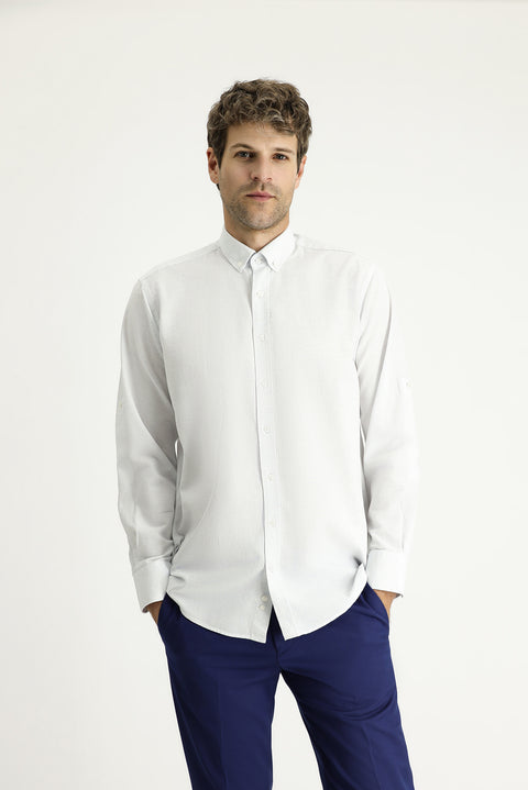 Mavi Uzun Kol Regular Fit Desenli Spor Pamuklu Düğmeli Yaka Gömlek