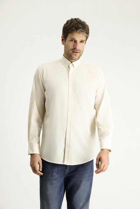 Sarı Uzun Kol Regular Fit Desenli Spor Pamuklu Düğmeli Yaka Gömlek