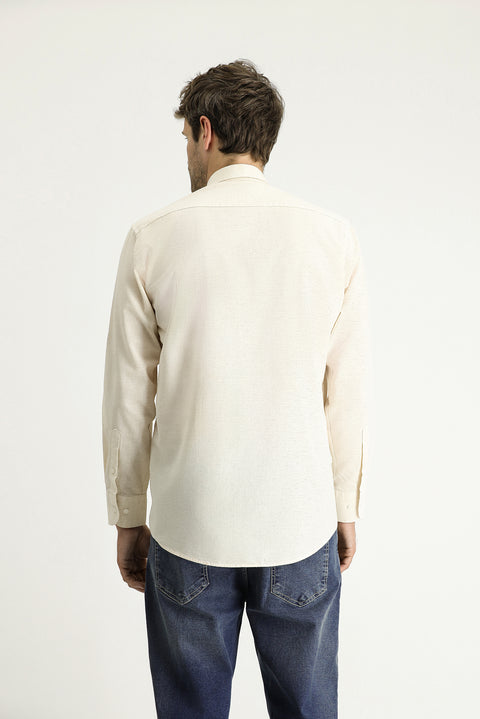 Sarı Uzun Kol Regular Fit Desenli Spor Pamuklu Düğmeli Yaka Gömlek