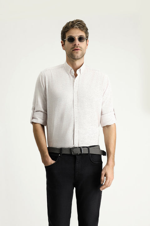 Mürdüm Uzun Kol Regular Fit Desenli Spor Pamuklu Düğmeli Yaka Gömlek