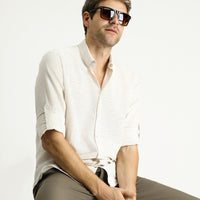 Açık Vizon Uzun Kol Regular Fit Desenli Spor Pamuklu Düğmeli Yaka Gömlek