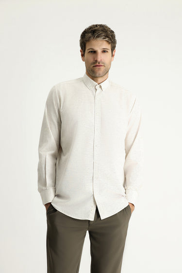 Açık Vizon Uzun Kol Regular Fit Desenli Spor Pamuklu Düğmeli Yaka Gömlek