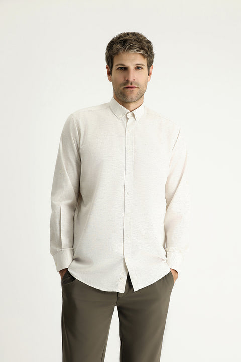 Açık Vizon Uzun Kol Regular Fit Desenli Spor Pamuklu Düğmeli Yaka Gömlek