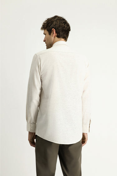 Açık Vizon Uzun Kol Regular Fit Desenli Spor Pamuklu Düğmeli Yaka Gömlek