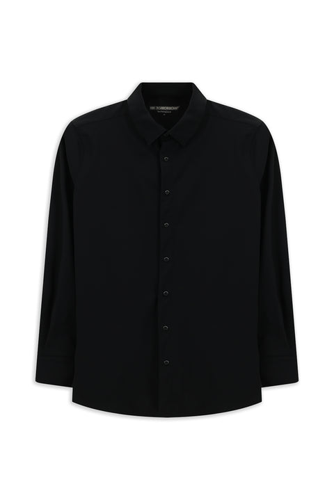 Siyah Techno-Line Uzun Kol Regular Fit Likralı Düğmeli Yaka Gömlek