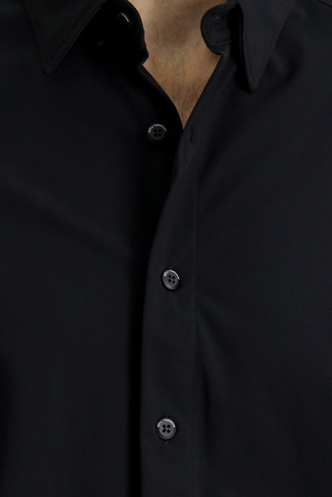 Siyah Techno-Line Uzun Kol Regular Fit Likralı Düğmeli Yaka Gömlek