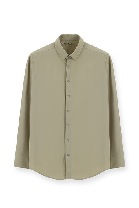 Açık Bej Techno-Line Uzun Kol Regular Fit Likralı Düğmeli Yaka Gömlek