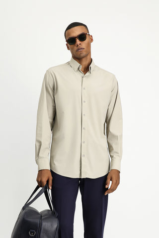  Açık Bej Techno-Line Uzun Kol Regular Fit Likralı Gömlek