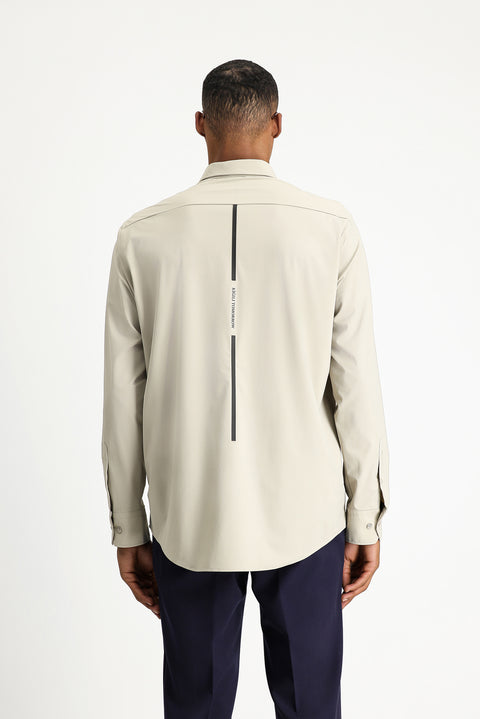 Açık Bej Techno-Line Uzun Kol Regular Fit Likralı Düğmeli Yaka Gömlek