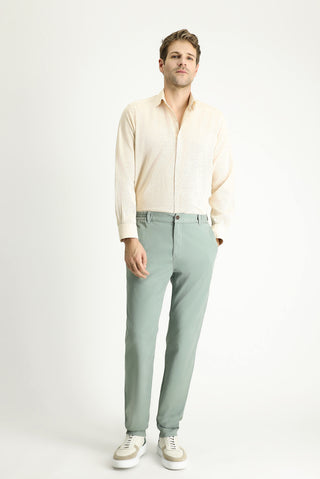  Aç?k Bej Uzun Kol Regular Fit Desenli Keten Kar???ml? Spor Pamuklu Gömlek-Ki??l?