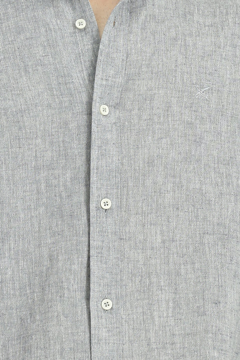 Açık Lacivert Uzun Kol Regular Fit Spor Düğmeli Yaka Pamuklu Keten Şantuk Gömlek