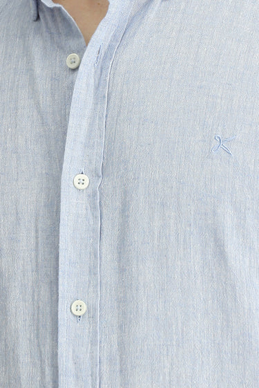 Gök Mavisi Uzun Kol Regular Fit Spor Düğmeli Yaka Pamuklu Keten Şantuk Gömlek