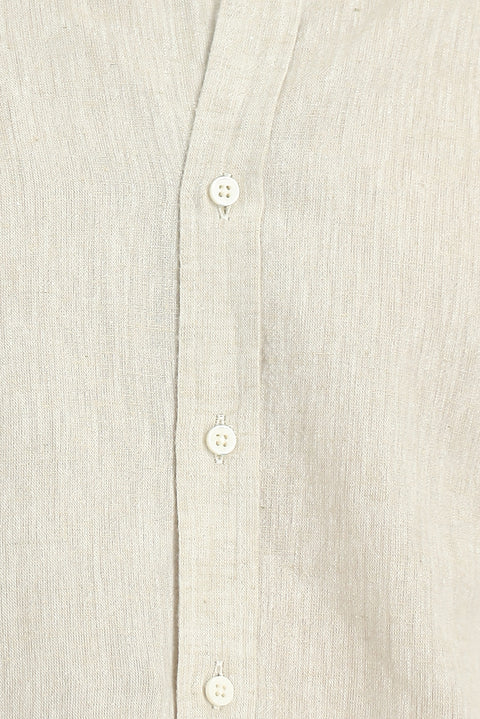 Orta Bej Uzun Kol Regular Fit Spor Düğmeli Yaka Pamuklu Keten Şantuk Gömlek