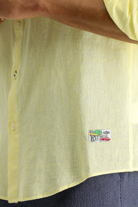 Yellow Long Sleeve Regular Fit Sport Linen Blend Button-Down Shirt