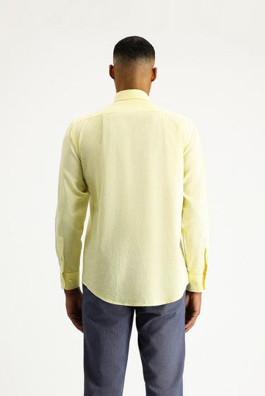 Sarı Uzun Kol Regular Fit Spor Keten Karışımlı Düğmeli Yaka Gömlek