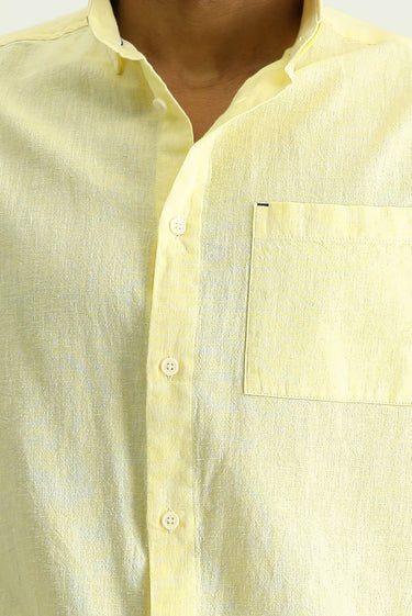 Sarı Uzun Kol Regular Fit Spor Keten Karışımlı Düğmeli Yaka Gömlek