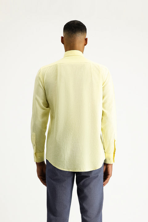 Yellow Long Sleeve Regular Fit Sport Linen Blend Button-Down Shirt