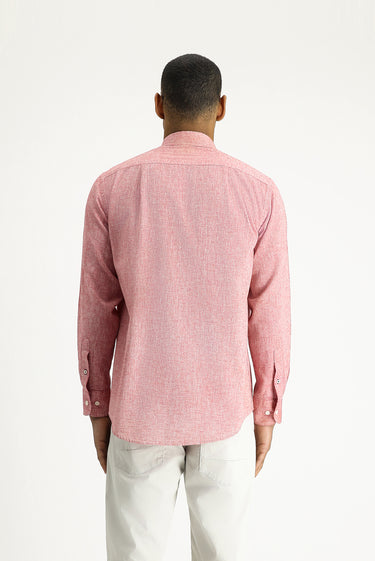 Açık Kırmızı Uzun Kol Regular Fit Spor Keten Karışımlı Düğmeli Yaka Gömlek