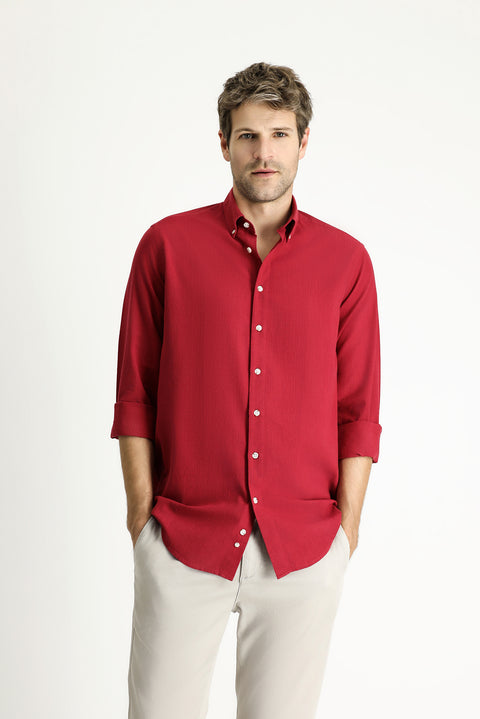 Koyu Kırmızı Uzun Kol Regular Fit Spor Pamuk Gömlek
