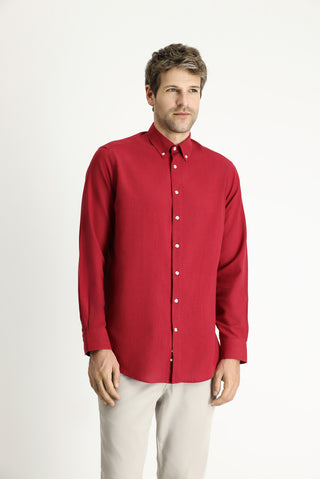  Koyu Kırmızı Uzun Kol Regular Fit Spor Pamuk Gömlek