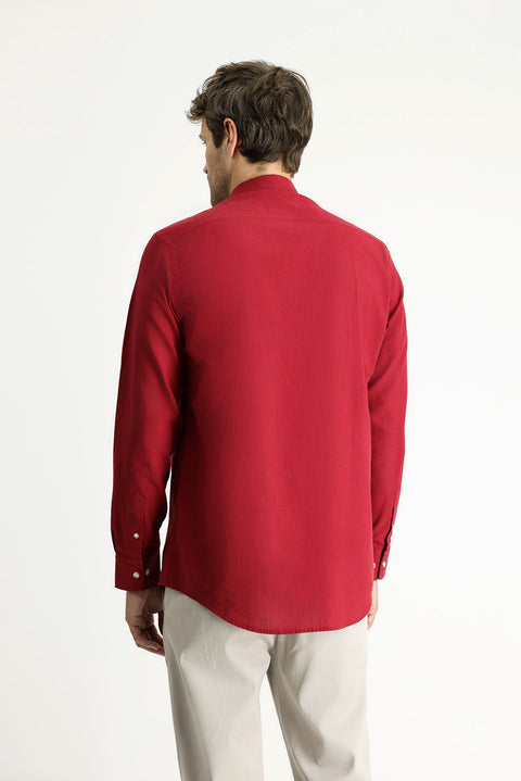 Koyu Kırmızı Uzun Kol Regular Fit Spor Pamuk Gömlek