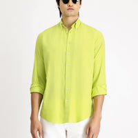 Pistachio Green Long Sleeve Regular Fit Cotton Sport Shirt
