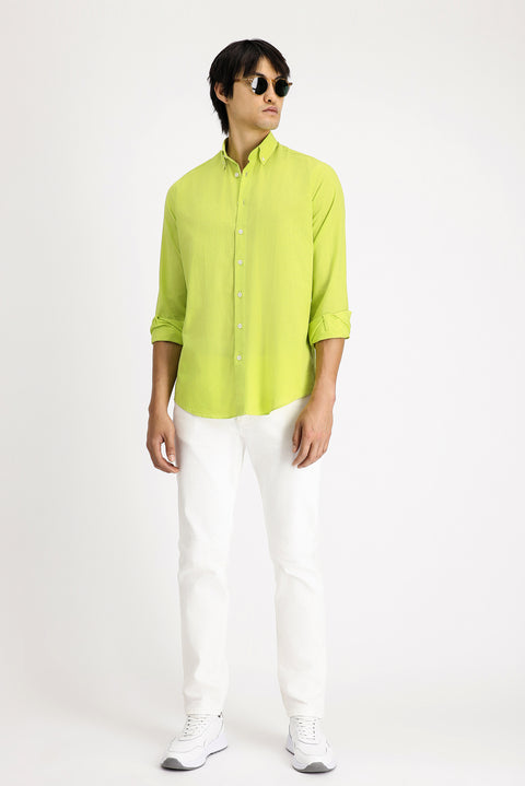 Pistachio Green Long Sleeve Regular Fit Cotton Sport Shirt