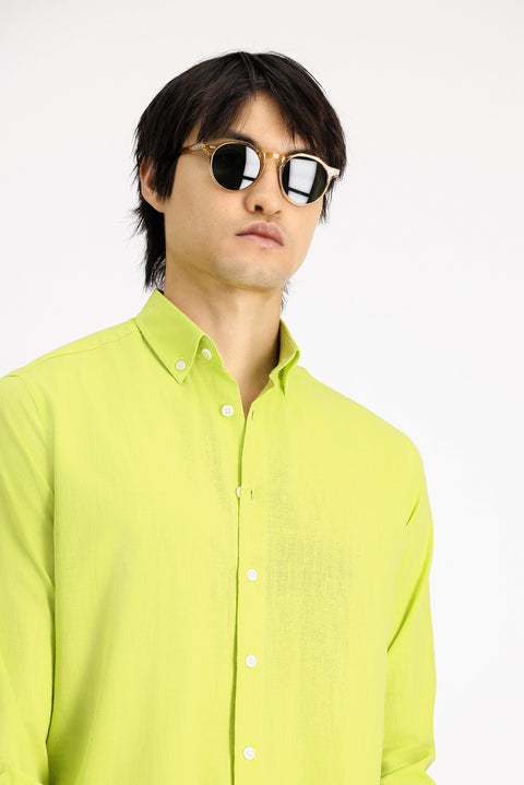 Pistachio Green Long Sleeve Regular Fit Cotton Sport Shirt