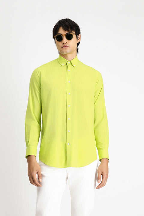 Pistachio Green Long Sleeve Regular Fit Cotton Sport Shirt